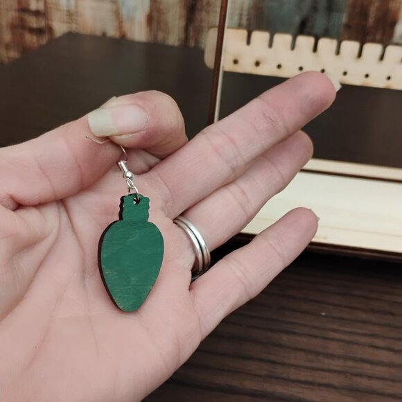 Green Christmas Light Dangle Earrings - Picture 5 of 5